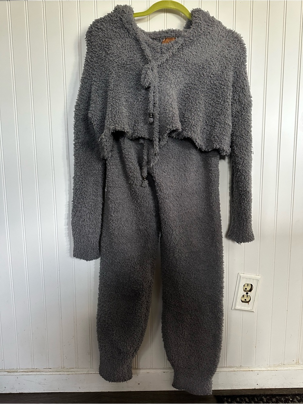 POL Cozy Charcoal Gray Plush Two Piece Lounge Set